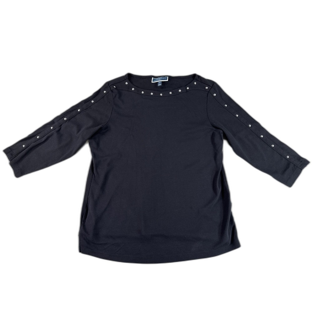 Black Long Sleeve‎ Top 0X with Snap Button Detail Wear Trendy Fashion